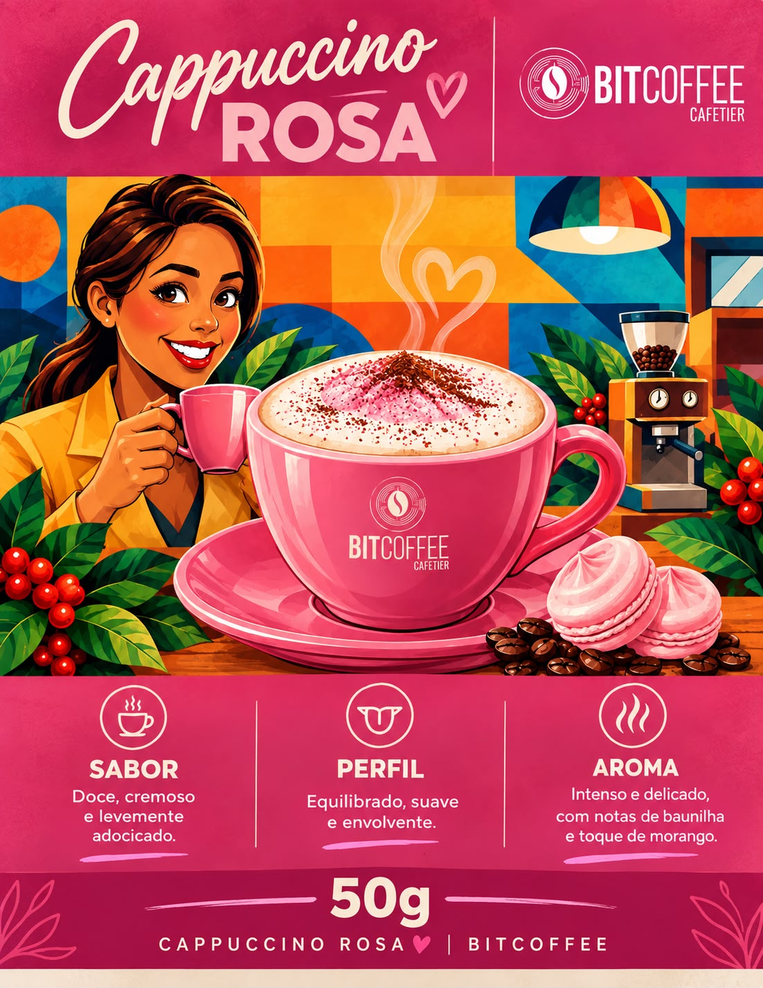 Arte do Cappuccino Rosa BITCOFFEE